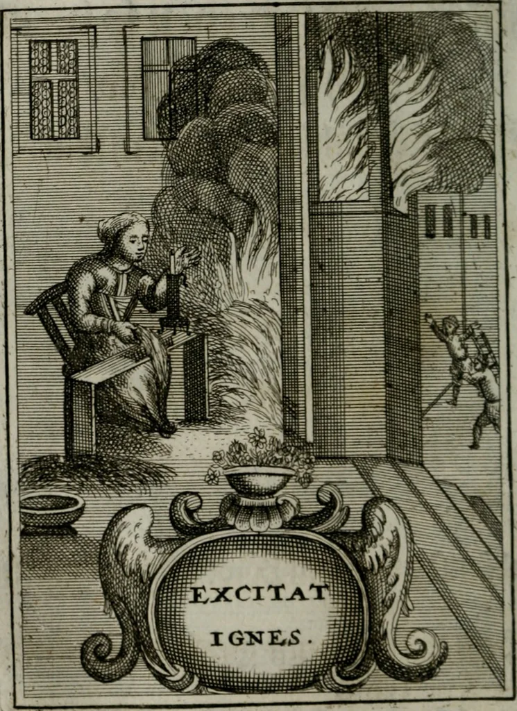 An illustration from Mariae höchst-wunderbarliche und ohne alle Sünden-Mackl gnaden-reich beschehene Empfängnuss : in hunderterley Sinn-Bildern vorgestellet, mit minder ... durch gleich-lauffende Vers deutlich erkläret : anbey mit einer anmüthigen Melodey versehen .., 1712, leaf 95
