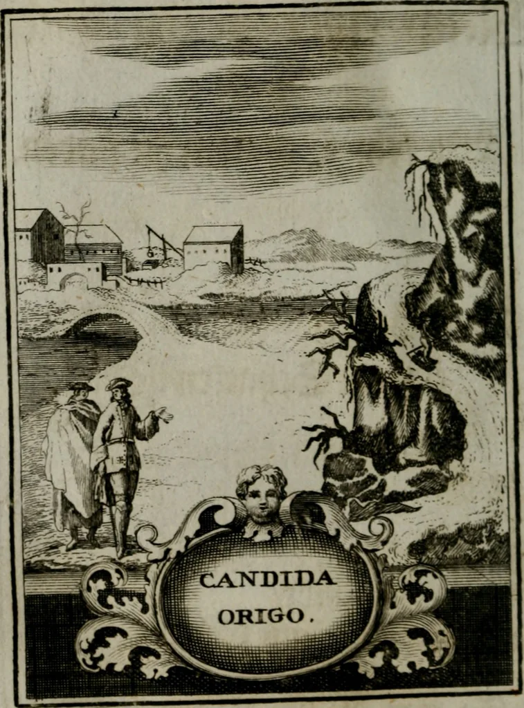 An illustration from Mariae höchst-wunderbarliche und ohne alle Sünden-Mackl gnaden-reich beschehene Empfängnuss : in hunderterley Sinn-Bildern vorgestellet, mit minder ... durch gleich-lauffende Vers deutlich erkläret : anbey mit einer anmüthigen Melodey versehen .., 1712, leaf 99