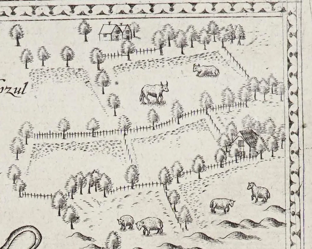 An illustration from The mariners mirrour : wherin may playnly be seen the courses, heights, distances, depths, soundings, flouds and ebs, risings of lands, rocks, sands and shoalds, with the marks for th'entrings of the harbouroughs, havens and ports of the greatest part of Europe: their seueral traficks and commodities: together w.th the rules and instrume[n]ts of navigation., 1588, leaf 201