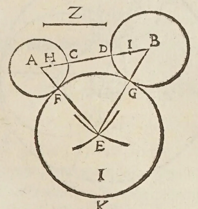 An illustration from Marini Ghetaldi ... Apollonius rediuiuus, seu, Restituta Apollonii Pergaei inclinationum geometria, 1607, leaf 45