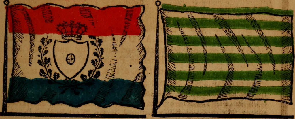 An illustration from The maritime flags and standards of all nations, together with a geographical sketch, 1856, leaf 58