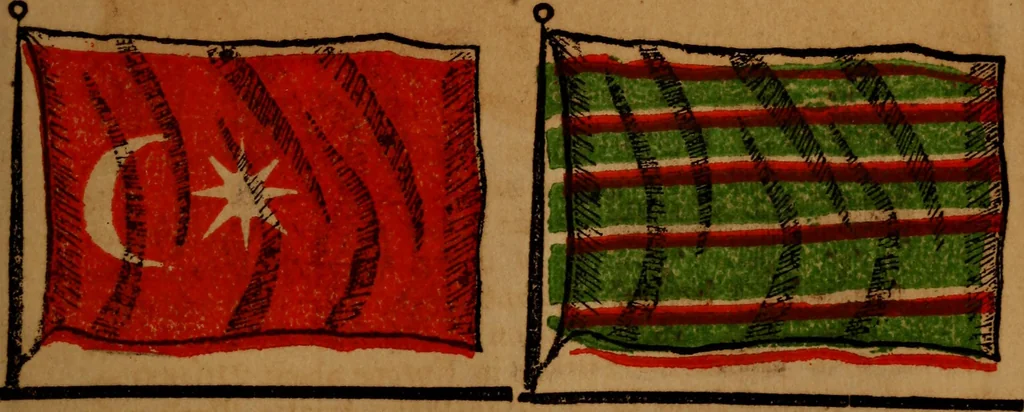 An illustration from The maritime flags and standards of all nations, together with a geographical sketch, 1856, leaf 64