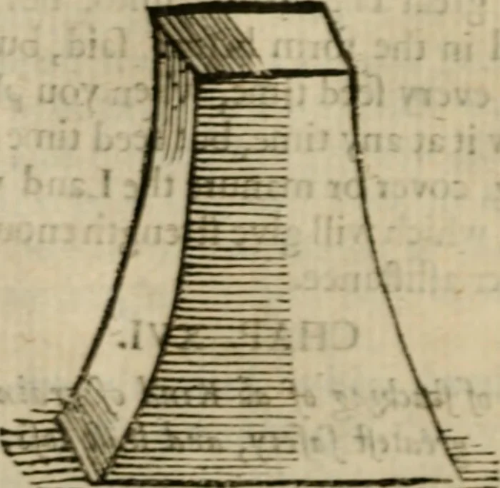 An illustration from Markham's farewel to husbandry, or, The enriching of all sorts of barren and sterile grounds in our nation ... : together with the annoyances, and preservation of all grain and seed, from one year to many years : as also a husbandly computation of men and cattels daily labours, their expences, charges, and utmost profits, 1676, leaf 81