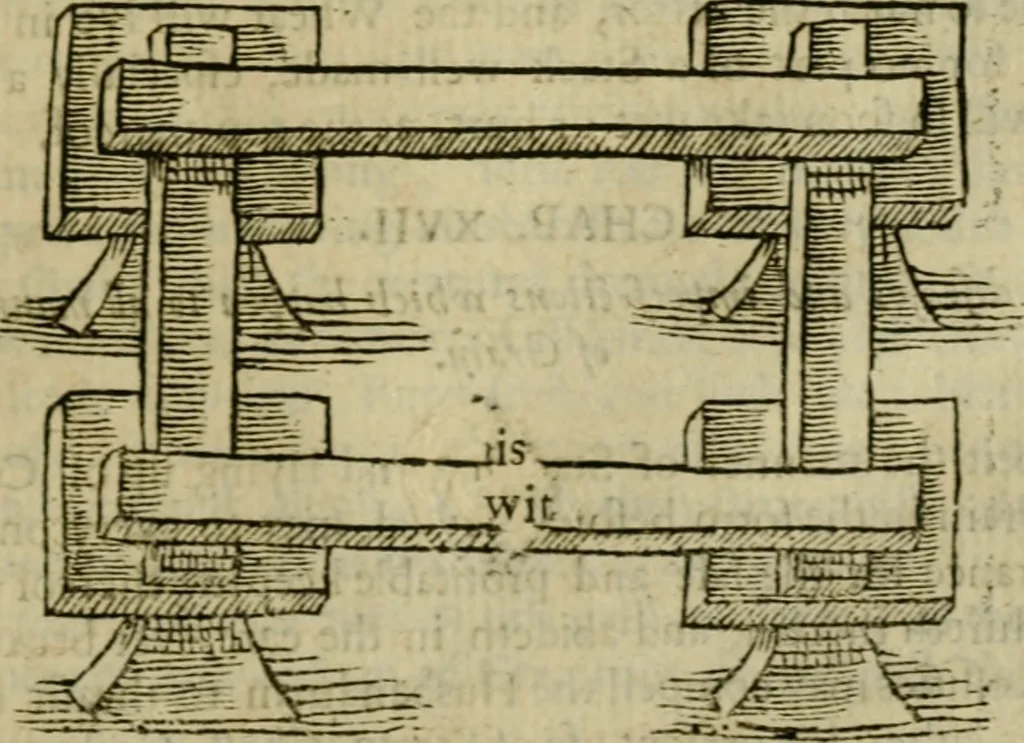 An illustration from Markham's farewel to husbandry, or, The enriching of all sorts of barren and sterile grounds in our nation ... : together with the annoyances, and preservation of all grain and seed, from one year to many years : as also a husbandly computation of men and cattels daily labours, their expences, charges, and utmost profits, 1676, leaf 82