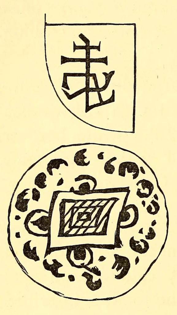 An illustration from Marks and monograms on pottery & porcelain of the renaissance and modern periods, with historical notices of each manufactory, preceded by an introductory essay on the vasa fictilia of the Greek, Romano-British, and mediæval eras; and an appendix containing a brief history of the country of Japan and its keramic manufactures, &c., &c., 1876, leaf 138