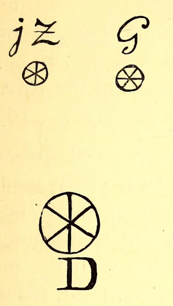 An illustration from Marks and monograms on pottery & porcelain of the renaissance and modern periods, with historical notices of each manufactory, preceded by an introductory essay on the vasa fictilia of the Greek, Romano-British, and mediæval eras; and an appendix containing a brief history of the country of Japan and its keramic manufactures, &c., &c., 1876, leaf 349
