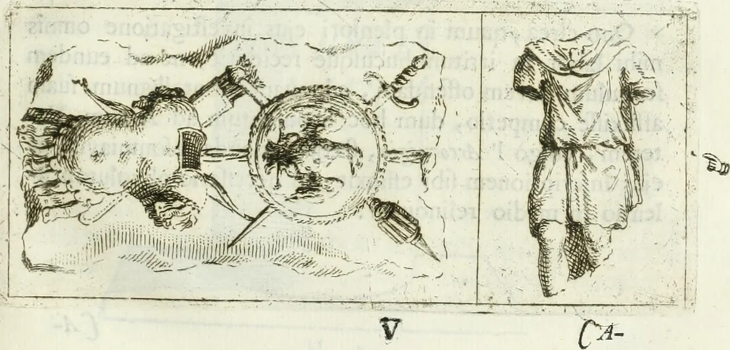 An illustration from Marmora Felsinea : innumeris non solum inscriptionibus exteris hucusque ineditis : sed etiam quamplurimis doctissimorum virorum expositionibus roborata & aucta : illustrissimo ac amplissimo Bononiae Senatui dicata, 1690, leaf 170