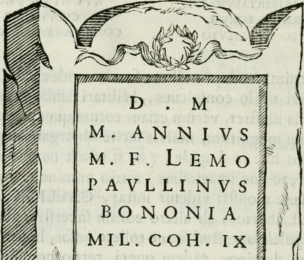 An illustration from Marmora Felsinea : innumeris non solum inscriptionibus exteris hucusque ineditis : sed etiam quamplurimis doctissimorum virorum expositionibus roborata & aucta : illustrissimo ac amplissimo Bononiae Senatui dicata, 1690, leaf 357
