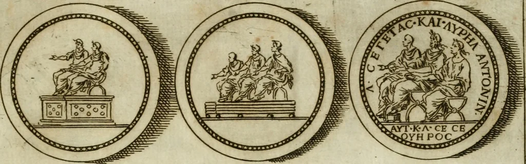 An illustration from Marmor Pisanum de honore bisellii : parergon inseritur de veterum sellis, synopsis appenditur de re donatica antiquorum, quam breui spondet, 1666, leaf 262
