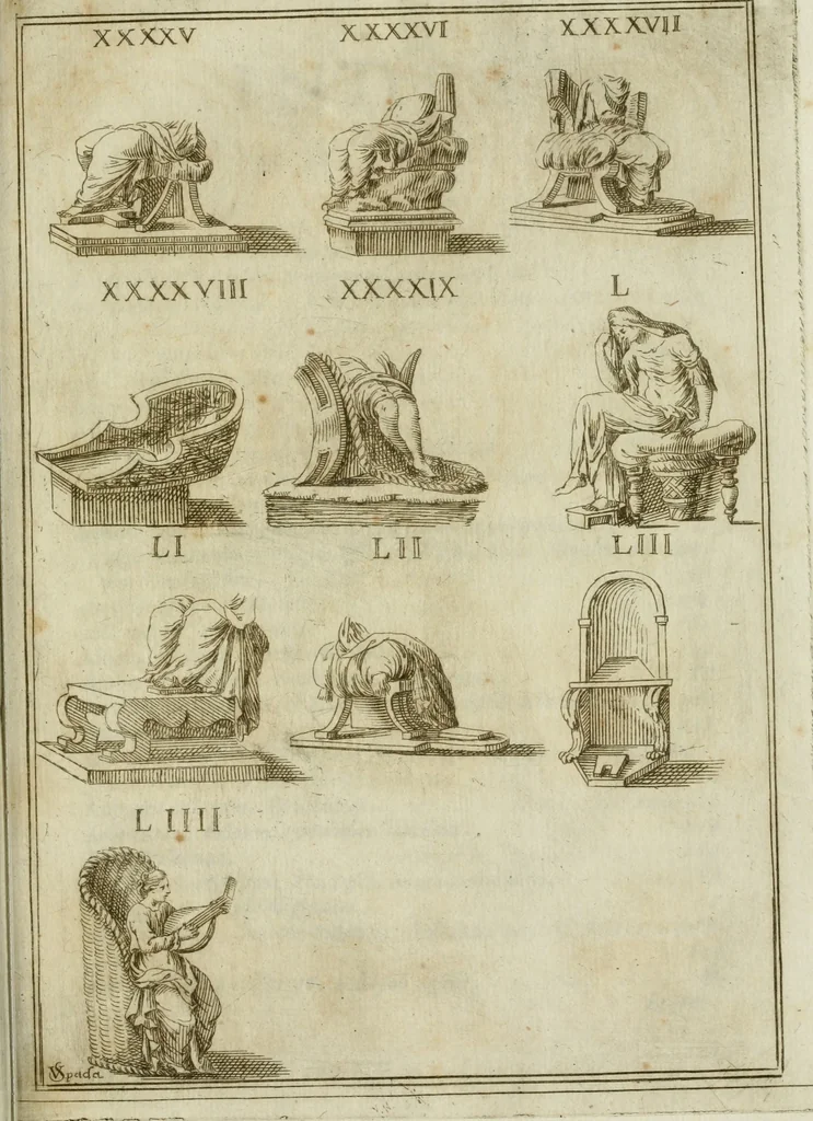An illustration from Marmor Pisanum de honore bisellii : parergon inseritur de veterum sellis, synopsis appenditur de re donatica antiquorum, quam breui spondet, 1666, leaf 264
