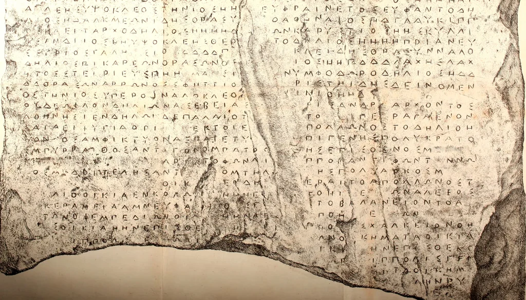 An illustration from Marmor Sandvicense, cvm commentario et notis, 1743, leaf 30