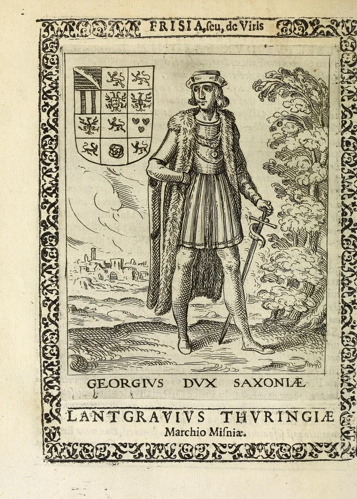 An illustration from Martini Hamconii Frisia; seu, De viris rebusque Frisiae illustribus libri duo. Opus ab authore recognitum, auctum, & imaginibus regum, potestatum, ac principum exornatum. Adiecti sunt pontifices Frisiorum ethnici, seu praefecti druydum: episcopi ultraiectini: comites Hollandiae & Zelandiae: diplomataque, & monumenta aliquot pontificum, caesarum, ac aliorum heroum, virtutem Frisiorum declarantia, 1620, leaf 138
