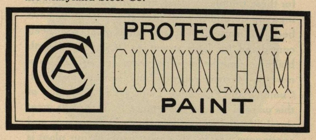 An illustration from The Cunningham Paint book : a concise treatise and reference book for paint users, containing practical information on the composition, properties, and uses of paint in general, and of Cunningham Protective Paint in particular, 1912, leaf 53