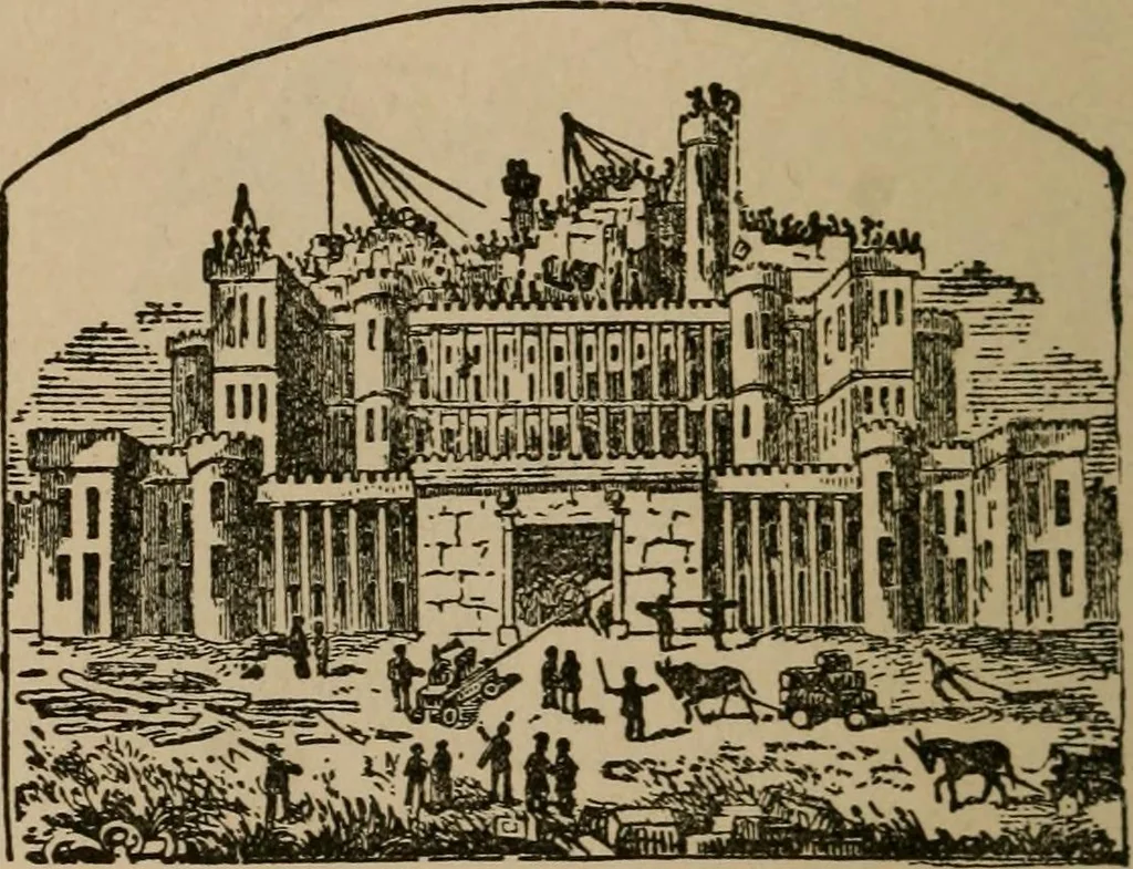 An illustration from Masonic monitor of the degrees of entered apprentice, fellow craft and master mason, together with the ceremony of reception of visitors, instituting and constituting lodges, installations, laying corner stones, dedications, masonic burial, and lodge of sorrow, 1909, leaf 67