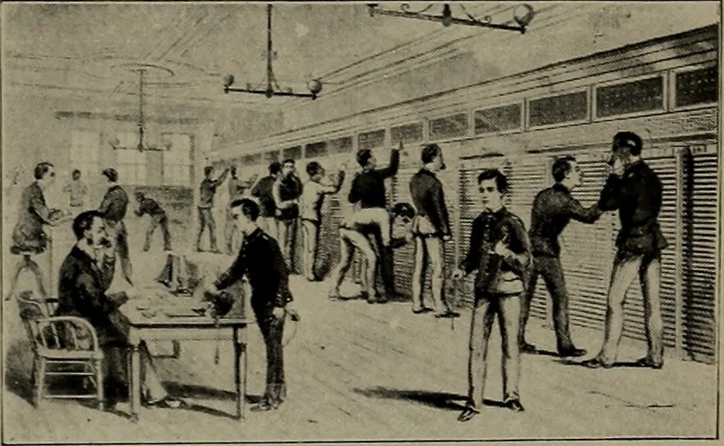 An illustration from Masters of space: Morse and the telegraph; Thompson and the cable; Bell and the telephone; Marconi and the wireless telegraph; Carty and the wireless telephone;, 1917, leaf 184