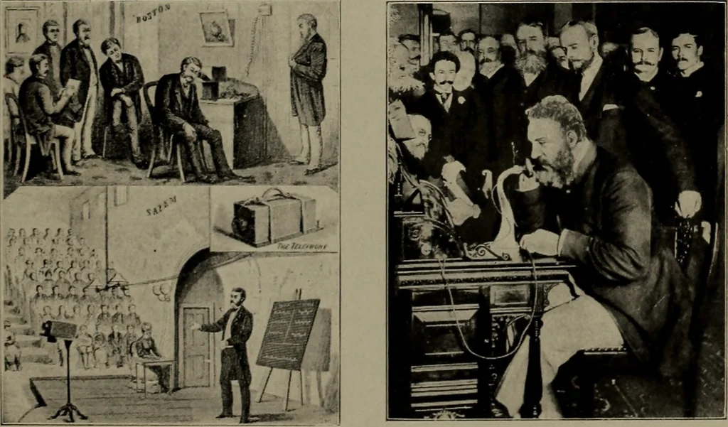 An illustration from Masters of space: Morse and the telegraph; Thompson and the cable; Bell and the telephone; Marconi and the wireless telegraph; Carty and the wireless telephone;, 1917, leaf 184