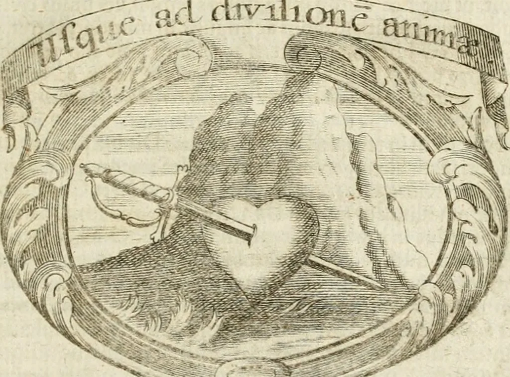 An illustration from Mater amoris et doloris : quam Christus in cruce moriens omnibus ac singulis suis fidelibus in matrem legavit : ecce mater tua : nunc explicata per sacra emblemata, figuras scripturae quàm plurimas, conceptus varios praedicabiles, SS. patrum sententias, raras historias, & pios ad Jesum patientem, ac sanctissimam matrem ejus compatientem affectus : opus omnibus Jesum & Mariam amantibus, praedicantibus, aut meditantibus perutile, com triplici indice considerationum, rerum memorabilium, & concionatorio, formandis per annum concionibus opportuno, 1741, leaf 150