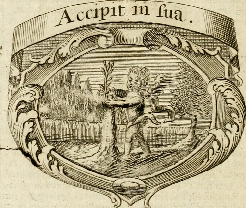 An illustration from Mater amoris et doloris : quam Christus in cruce moriens omnibus ac singulis suis fidelibus in matrem legavit : ecce mater tua : nunc explicata per sacra emblemata, figuras scripturae quàm plurimas, conceptus varios praedicabiles, SS. patrum sententias, raras historias, & pios ad Jesum patientem, ac sanctissimam matrem ejus compatientem affectus : opus omnibus Jesum & Mariam amantibus, praedicantibus, aut meditantibus perutile, com triplici indice considerationum, rerum memorabilium, & concionatorio, formandis per annum concionibus opportuno, 1741, leaf 295