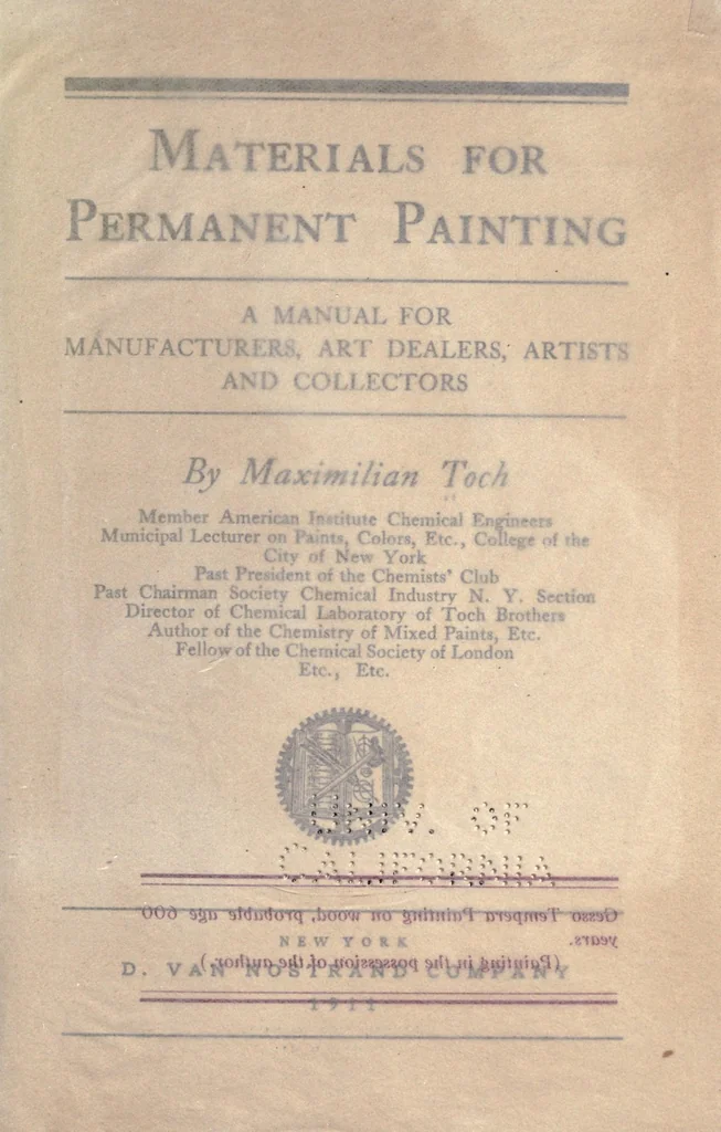 An illustration from Materials for permanent painting; a manual for manufacturers, art dealers, artists and collectors, 1911, leaf 7