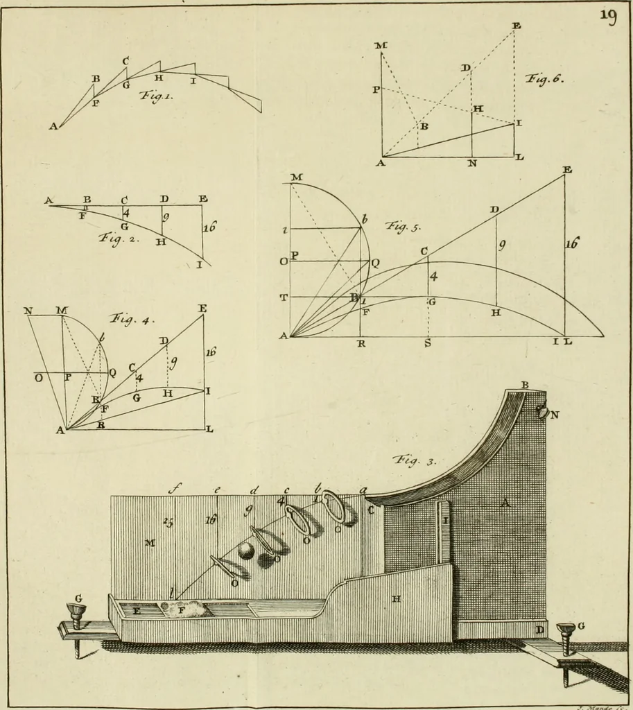 An illustration from Mathematical elements of natural philosophy, confirm'd by experiments : or, An introduction to Sir Isaac Newton's philosophy, 1747, leaf 252