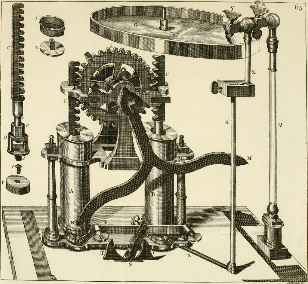 An illustration from Mathematical elements of natural philosophy, confirm'd by experiments : or, An introduction to Sir Isaac Newton's philosophy, 1747, leaf 28