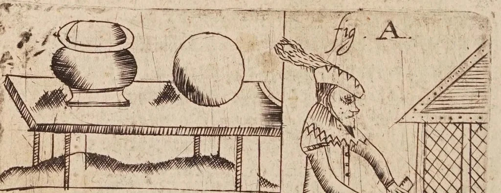 An illustration from Mathematicall recreations, or, A collection of sundrie problemes, extracted out of the ancient and moderne philosophers, as secrets in nature, and experiments in arithmeticke, geometrie, cosmographie, horologographie, astronomie, navigations, musicke, opticks, architecture, staticke, machanicks, chimestrie, waterworkes, fireworks, &c. : not vulgarly made manifest untill this time : fit for schollers, students, and gentlemen, that desire to know the philosophicall cause of many admirable conclusions : vsefull for others, to actuate and stirre them up to the search of further knowledge : and serviceable to all for many excellent things, both for pleasure and recreation : most of which were written first in Greeke and Latine, 1633, leaf 294