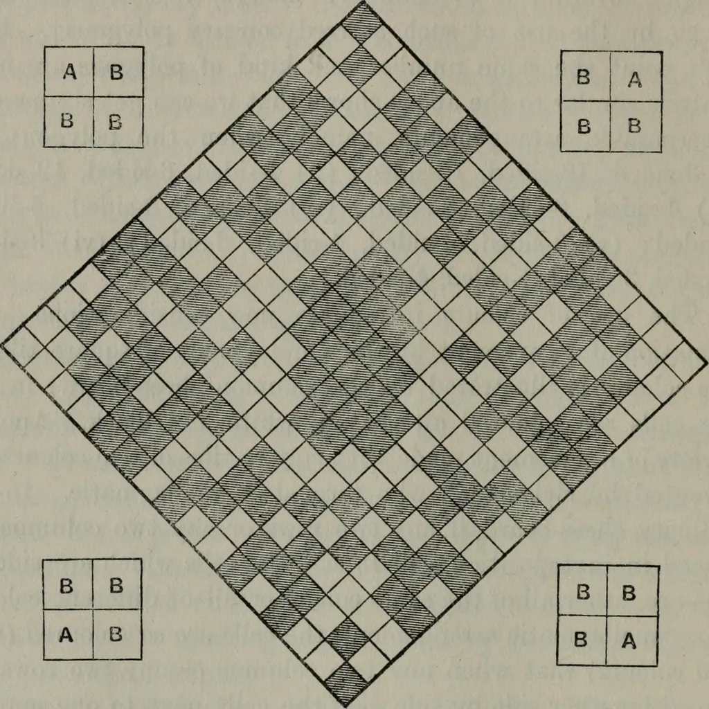 An illustration from Mathematical recreations and essays, 1920, leaf 89