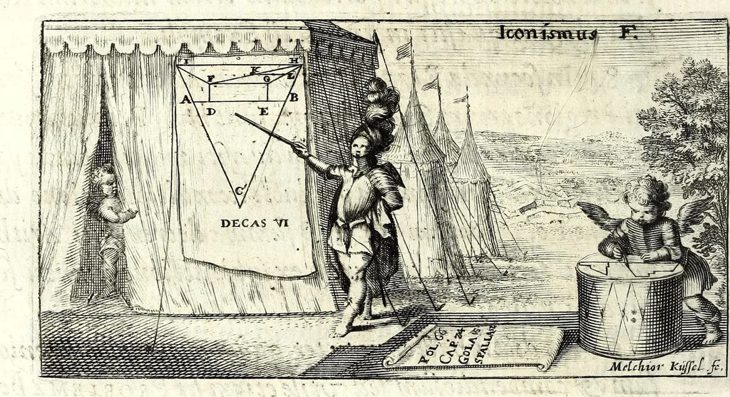 An illustration from Mathesis Caesarea, sive, Amussis Ferdinandea : in lucem publicam & usum eruditae posteritatis, gratulantibus litteratorum geniis evecta, atque ad problemata universae matheseos, praesertim vero architecturae militaris explicata jussu & auctoritate Augustissimi Imperatoris Ferdinandi III, 1662, leaf 246