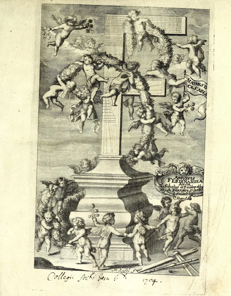 An illustration from Mathesis Caesarea, sive, Amussis Ferdinandea : in lucem publicam & usum eruditae posteritatis, gratulantibus litteratorum geniis evecta, atque ad problemata universae matheseos, praesertim vero architecturae militaris explicata jussu & auctoritate Augustissimi Imperatoris Ferdinandi III, 1662, leaf 7