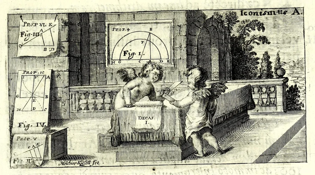 An illustration from Mathesis Caesarea, sive, Amussis Ferdinandea : in lucem publicam & usum eruditae posteritatis, gratulantibus litteratorum geniis evecta, atque ad problemata universae matheseos, praesertim vero architecturae militaris explicata jussu & auctoritate Augustissimi Imperatoris Ferdinandi III, 1662, leaf 91