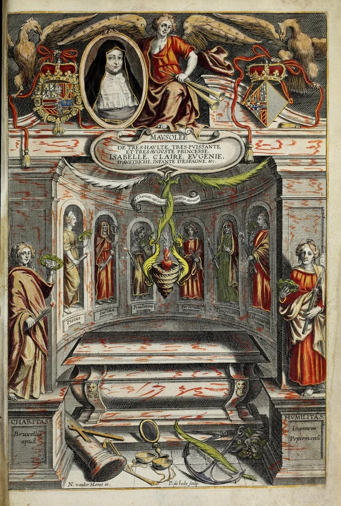An illustration from Mausolee erigé a la memoire immortelle de tres-haulte, tres-puissante, et tres-auguste princesse Isabelle, Claire, Eugenie, d'Austriche, infante d'Espagne : du commandement de la reyne mere du roy tres-chrestien, 1634, leaf 5