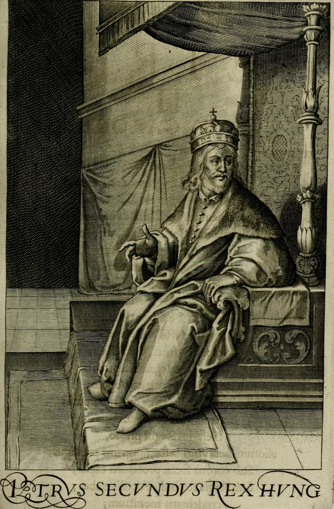 An illustration from Mausoleum potentissimorum ac gloriosissimorum Regni Apostolici regum & primorum militantis Ungariae ducum : vindicatis è mortuali pulvere reliquiis ad gratam apud posteros memoriam, à pIo et IVsto patrIae DoLore ereCtVM : cum versione operis Germanicâ, 1664, leaf 122