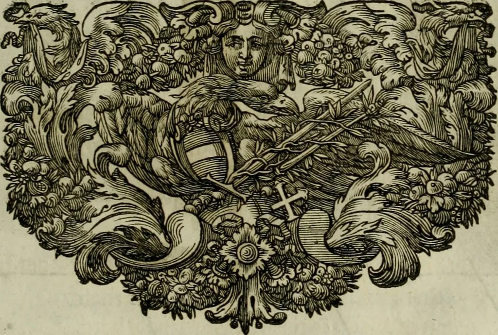 An illustration from Mausoleum potentissimorum ac gloriosissimorum Regni Apostolici regum & primorum militantis Ungariae ducum : vindicatis è mortuali pulvere reliquiis ad gratam apud posteros memoriam, à pIo et IVsto patrIae DoLore ereCtVM : cum versione operis Germanicâ, 1664, leaf 128
