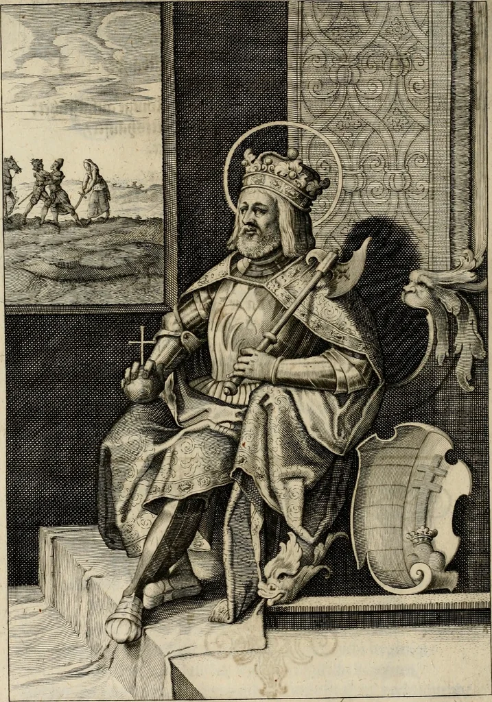 An illustration from Mausoleum potentissimorum ac gloriosissimorum Regni Apostolici regum & primorum militantis Ungariae ducum : vindicatis è mortuali pulvere reliquiis ad gratam apud posteros memoriam, à pIo et IVsto patrIae DoLore ereCtVM : cum versione operis Germanicâ, 1664, leaf 157