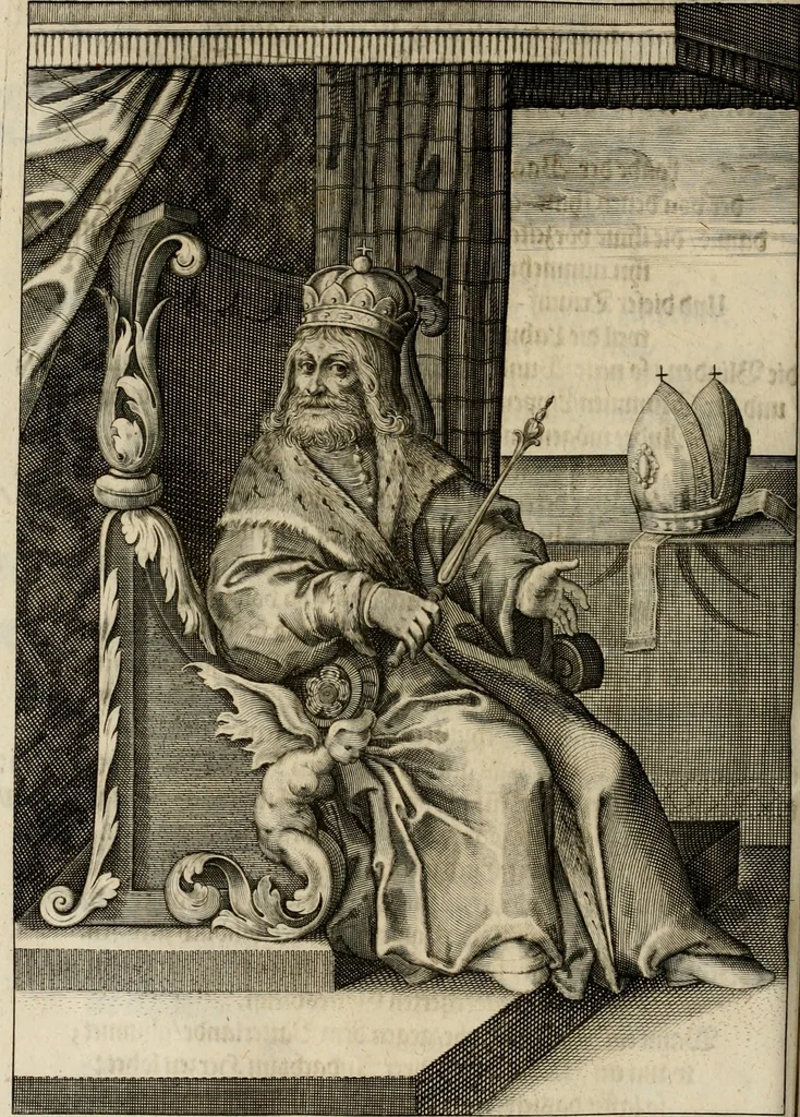 An illustration from Mausoleum potentissimorum ac gloriosissimorum Regni Apostolici regum & primorum militantis Ungariae ducum : vindicatis è mortuali pulvere reliquiis ad gratam apud posteros memoriam, à pIo et IVsto patrIae DoLore ereCtVM : cum versione operis Germanicâ, 1664, leaf 169