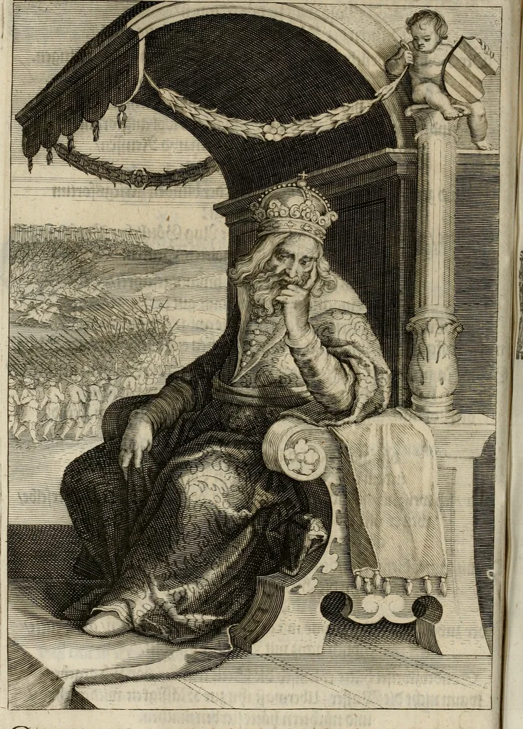 An illustration from Mausoleum potentissimorum ac gloriosissimorum Regni Apostolici regum & primorum militantis Ungariae ducum : vindicatis è mortuali pulvere reliquiis ad gratam apud posteros memoriam, à pIo et IVsto patrIae DoLore ereCtVM : cum versione operis Germanicâ, 1664, leaf 189