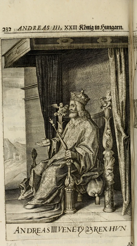 An illustration from Mausoleum potentissimorum ac gloriosissimorum Regni Apostolici regum & primorum militantis Ungariae ducum : vindicatis è mortuali pulvere reliquiis ad gratam apud posteros memoriam, à pIo et IVsto patrIae DoLore ereCtVM : cum versione operis Germanicâ, 1664, leaf 245