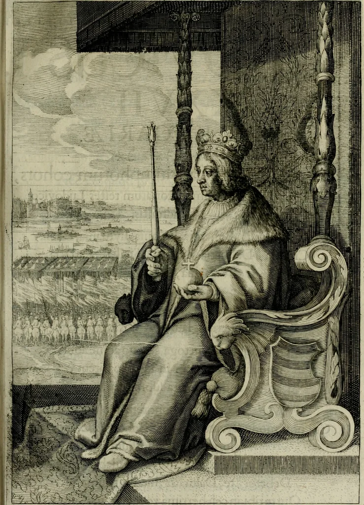An illustration from Mausoleum potentissimorum ac gloriosissimorum Regni Apostolici regum & primorum militantis Ungariae ducum : vindicatis è mortuali pulvere reliquiis ad gratam apud posteros memoriam, à pIo et IVsto patrIae DoLore ereCtVM : cum versione operis Germanicâ, 1664, leaf 268