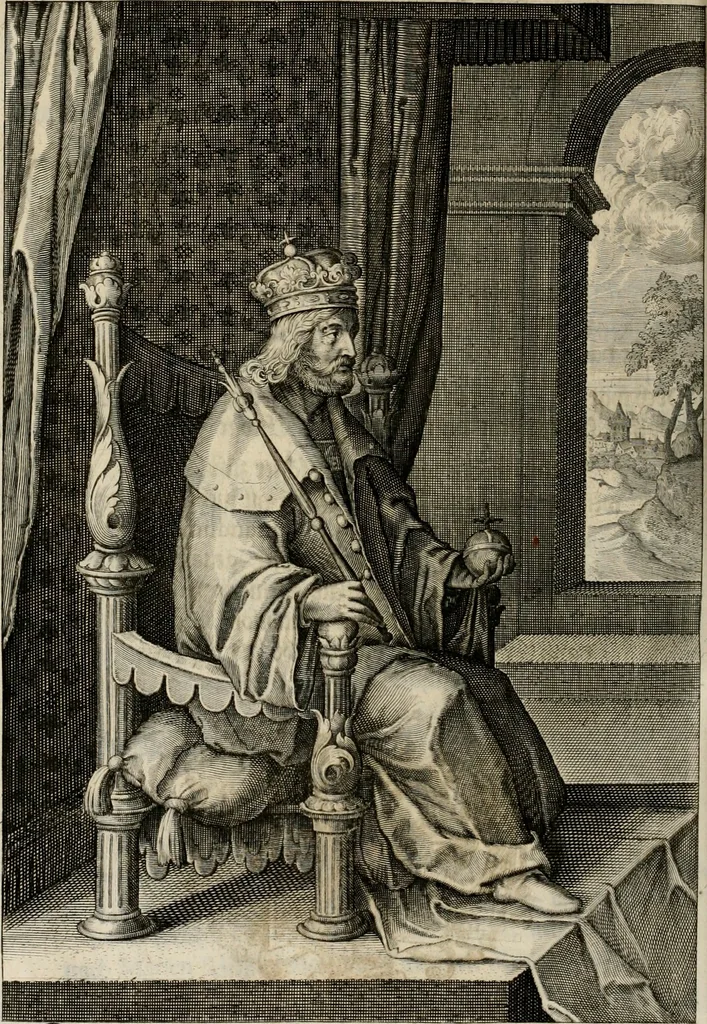 An illustration from Mausoleum potentissimorum ac gloriosissimorum Regni Apostolici regum & primorum militantis Ungariae ducum : vindicatis è mortuali pulvere reliquiis ad gratam apud posteros memoriam, à pIo et IVsto patrIae DoLore ereCtVM : cum versione operis Germanicâ, 1664, leaf 283