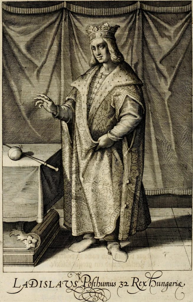 An illustration from Mausoleum potentissimorum ac gloriosissimorum Regni Apostolici regum & primorum militantis Ungariae ducum : vindicatis è mortuali pulvere reliquiis ad gratam apud posteros memoriam, à pIo et IVsto patrIae DoLore ereCtVM : cum versione operis Germanicâ, 1664, leaf 303