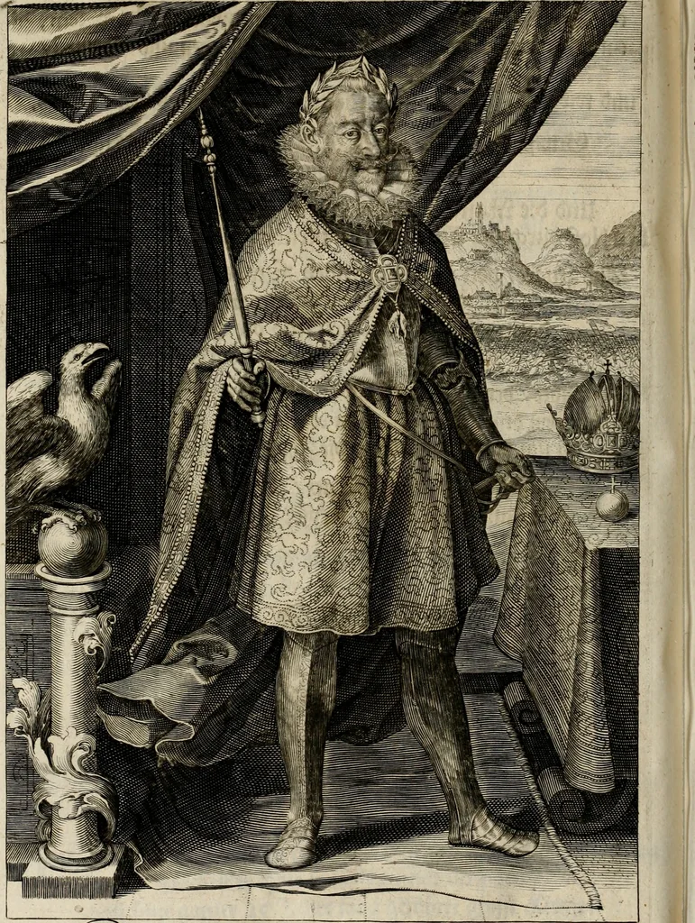 An illustration from Mausoleum potentissimorum ac gloriosissimorum Regni Apostolici regum & primorum militantis Ungariae ducum : vindicatis è mortuali pulvere reliquiis ad gratam apud posteros memoriam, à pIo et IVsto patrIae DoLore ereCtVM : cum versione operis Germanicâ, 1664, leaf 383