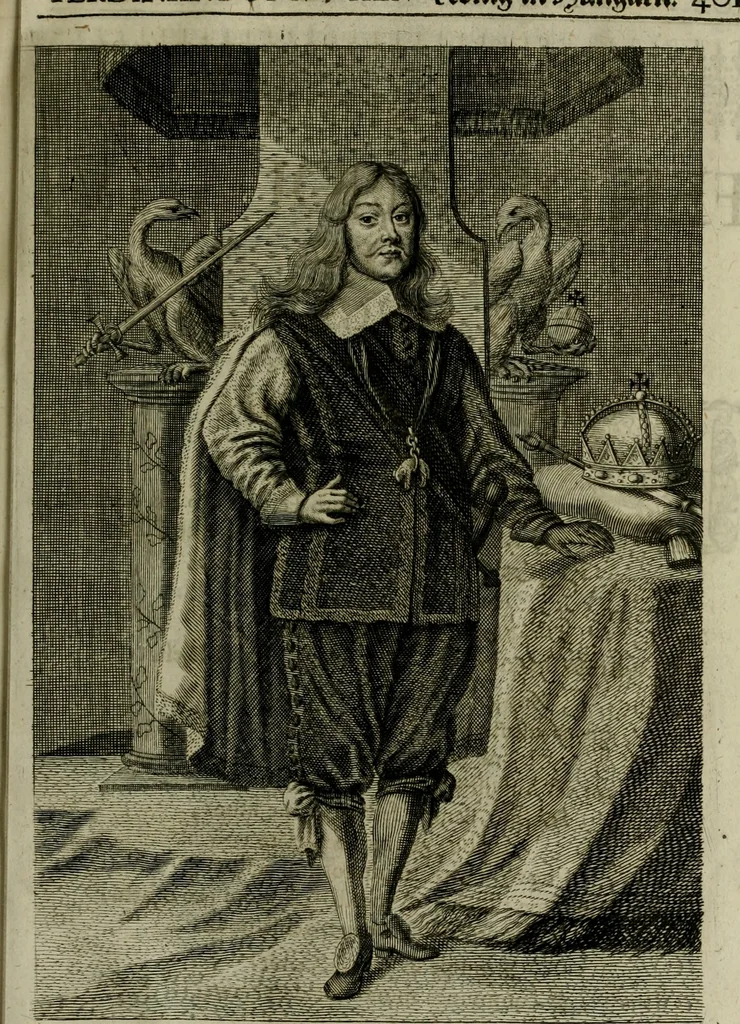 An illustration from Mausoleum potentissimorum ac gloriosissimorum Regni Apostolici regum & primorum militantis Ungariae ducum : vindicatis è mortuali pulvere reliquiis ad gratam apud posteros memoriam, à pIo et IVsto patrIae DoLore ereCtVM : cum versione operis Germanicâ, 1664, leaf 414