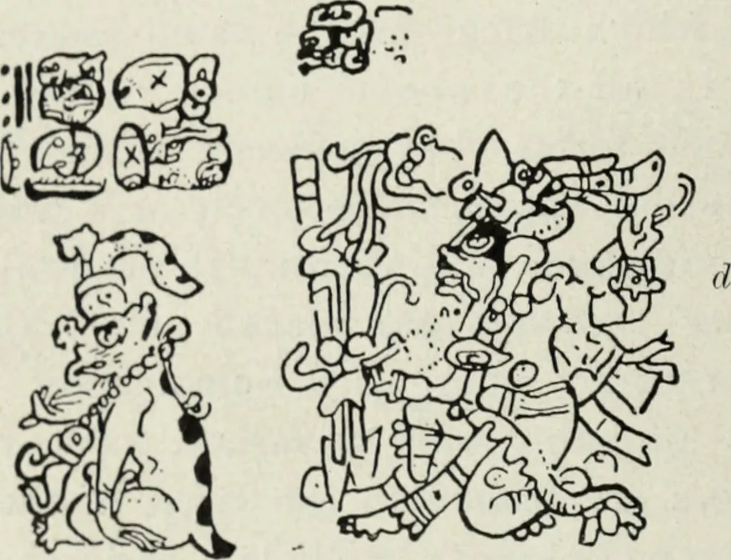 An illustration from Maya religion and mythology, 1881, leaf 89