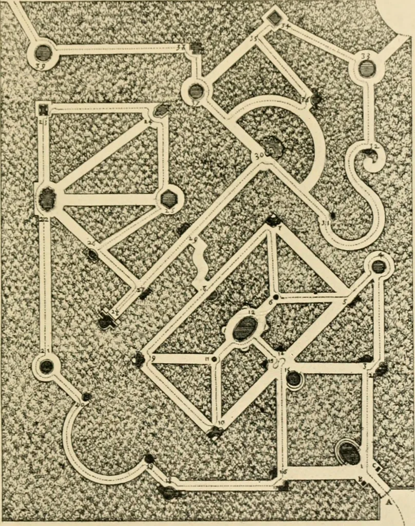 An illustration from Mazes and labyrinths : a general account of their history and developments, 1922, leaf 184