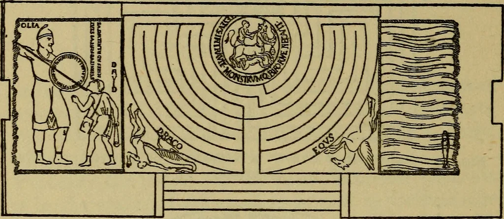 An illustration from Mazes and labyrinths; a general account of their history and developments, 1922, leaf 105