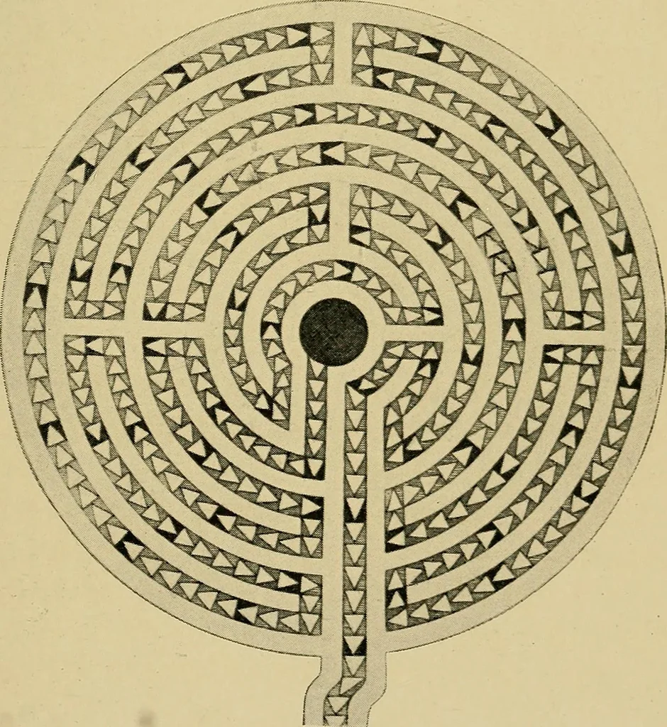 An illustration from Mazes and labyrinths; a general account of their history and developments, 1922, leaf 106