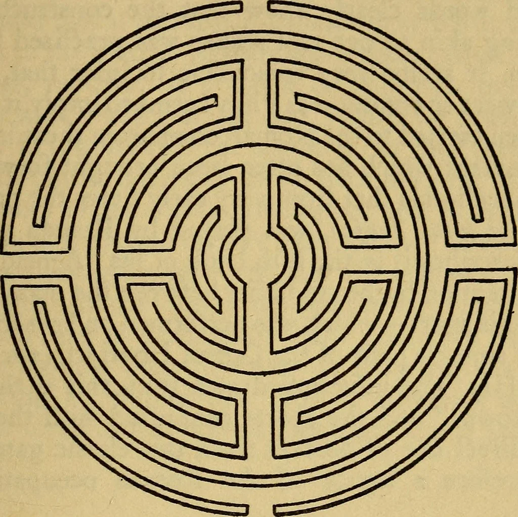 An illustration from Mazes and labyrinths; a general account of their history and developments, 1922, leaf 156
