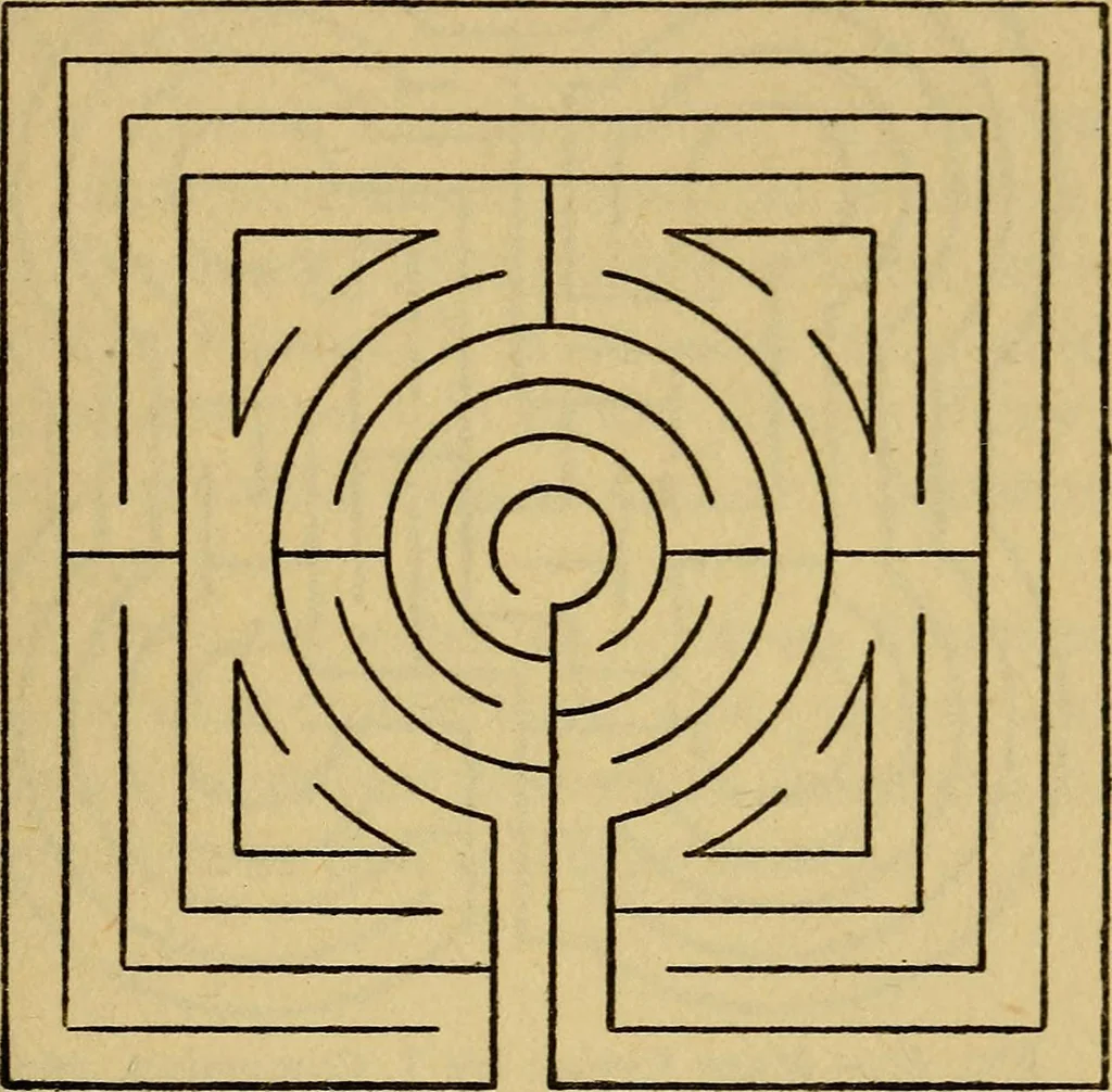 An illustration from Mazes and labyrinths; a general account of their history and developments, 1922, leaf 170