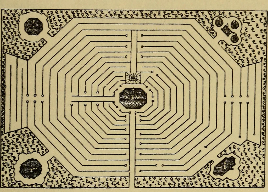 An illustration from Mazes and labyrinths; a general account of their history and developments, 1922, leaf 214