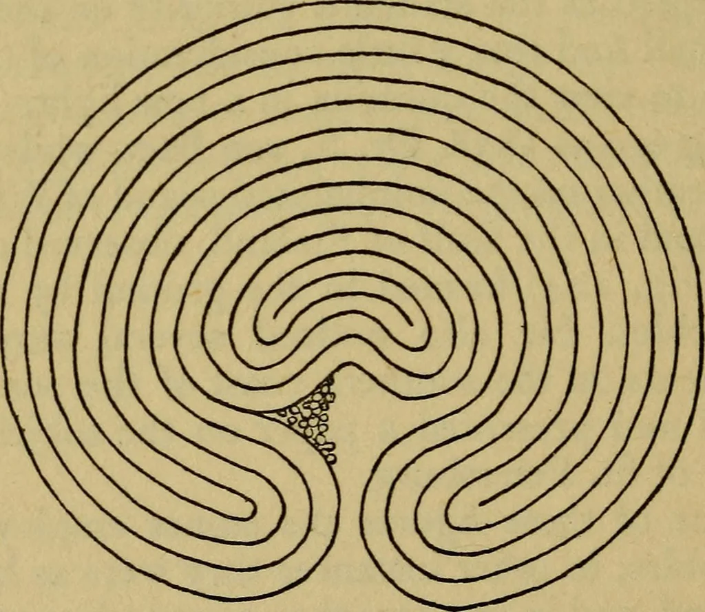 An illustration from Mazes and labyrinths; a general account of their history and developments, 1922, leaf 233